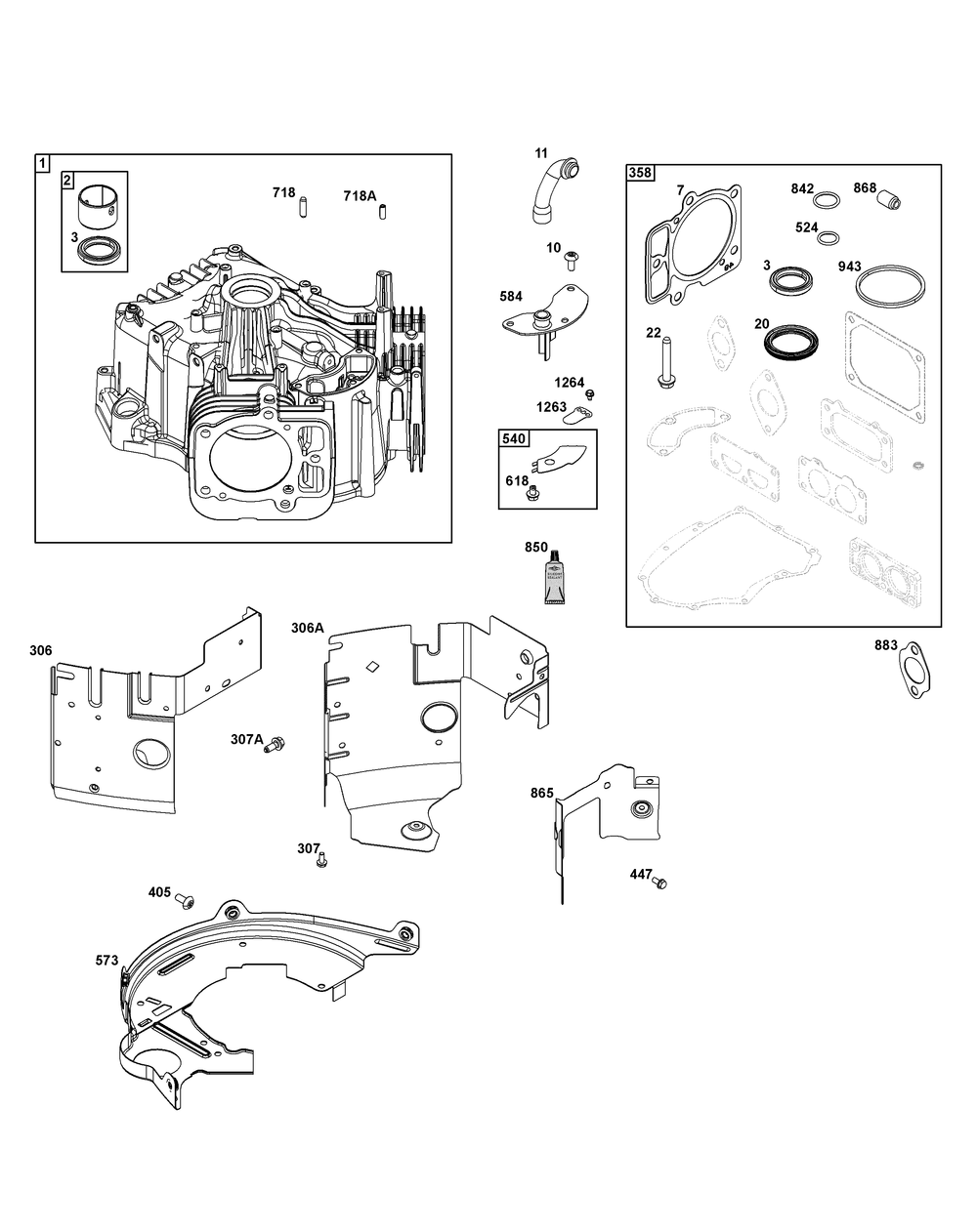 Cylinder Group Diagram and Parts List for 49X977-0005-J1 400000 - 699999 Briggs and Stratton Engine
